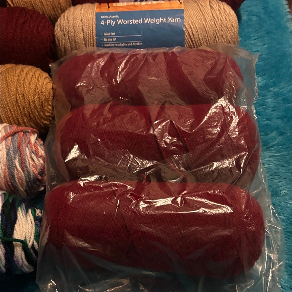 Red Heart & Caron Yarn Bundle - Multicolor, Burgundy, Tan, Blue - Picture 3 of 5